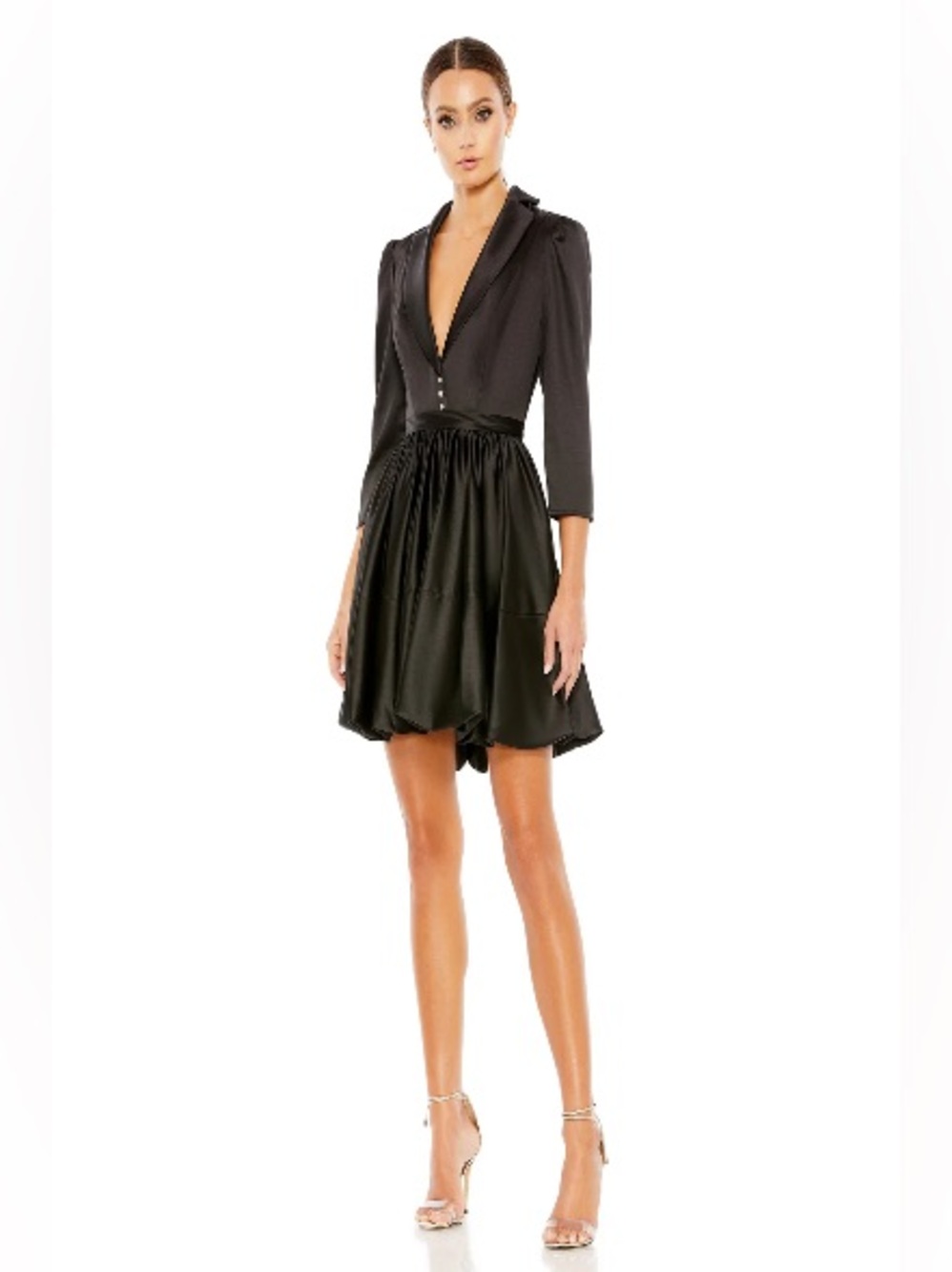 Mac Duggal 26913 Size 0 Midnight Soirée Black Satin Cocktail Dress NWT